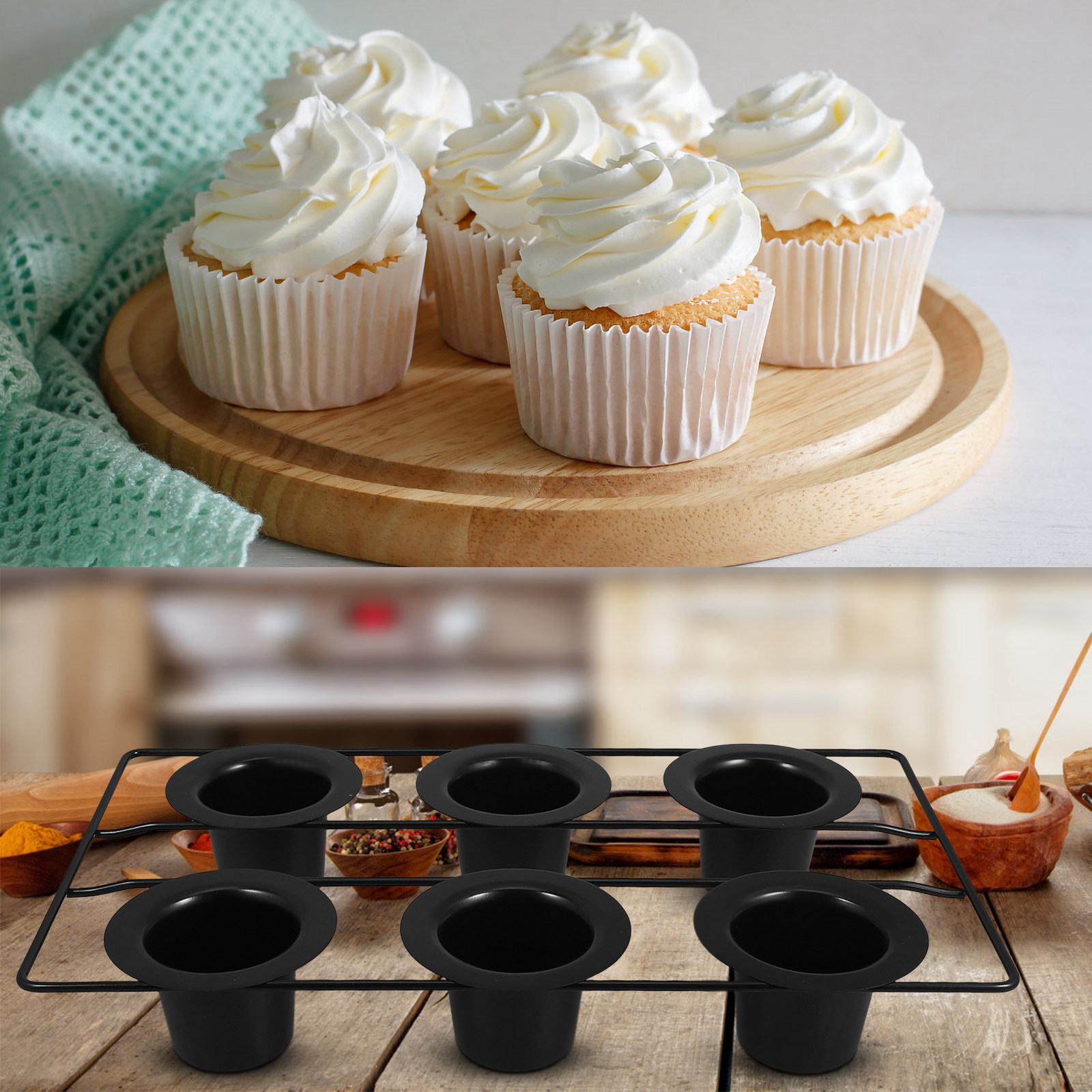 Muffin Tin Nonstick - 6-teilige Premium Muffinform aus schwarzem Karbonstahl