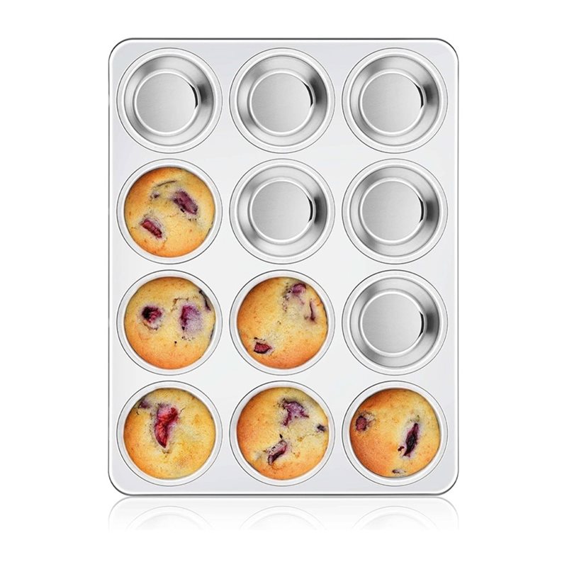 Muffin Tin Nonstick - ABGH-Muffinblech, Edelstahl-Cupcake-Form mit 12 Regulären Fächern,