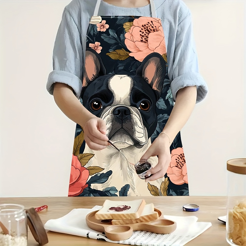Kitchen Baking Gift Ideas - Schürze mit französischer Bulldogge und Blumenmuster