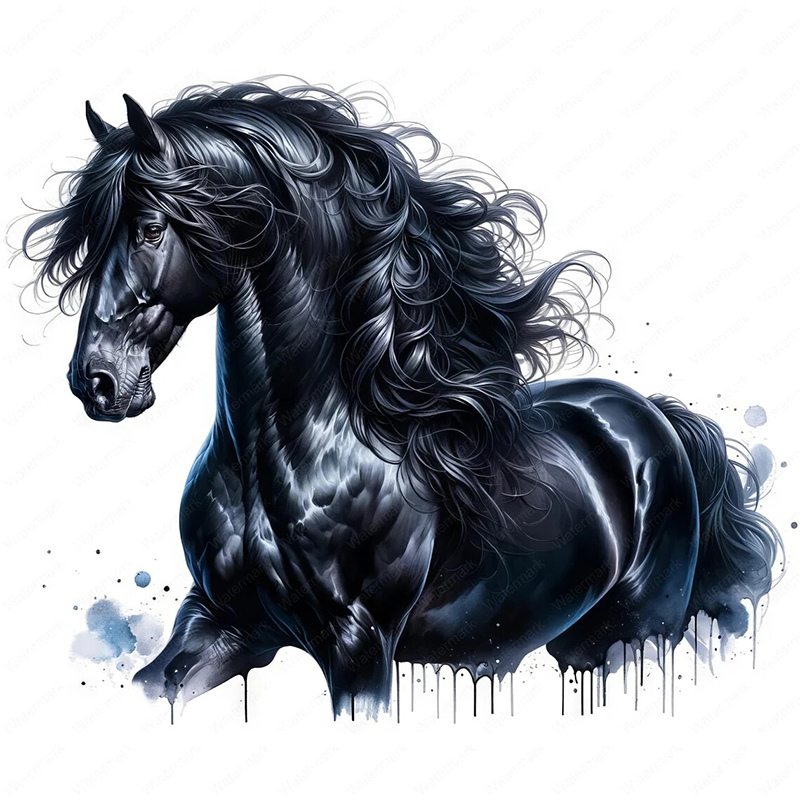 Kitchen Queen - QT644 # Selbstklebender Wandaufkleber mit Friesian-Pferd-Motiv