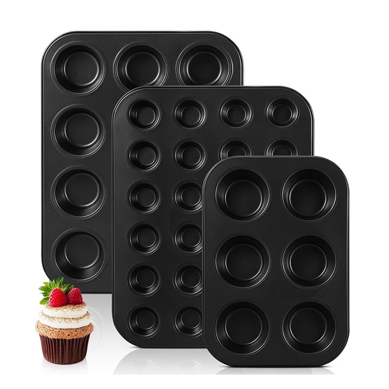 Muffin Tin Nonstick - Unverzichtbares 3er-Set Antihaft-Muffinformen aus Karbonstahl, Cupcake-Form,