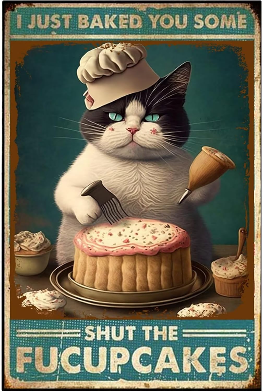 Kitchen Baking Cake - Blechschilder mit Katzenmotiv, „I Just Baked