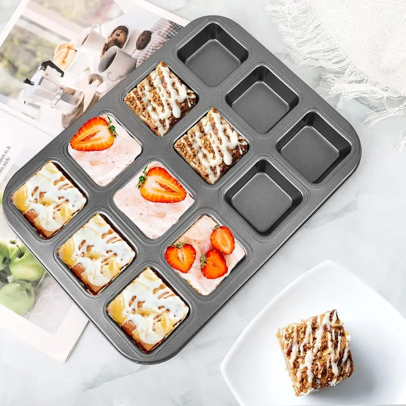 Muffin Tin Nonstick - Quadratisches Mehrzweck-Backblech mit 12 Mulden, antihaftbeschichtet,