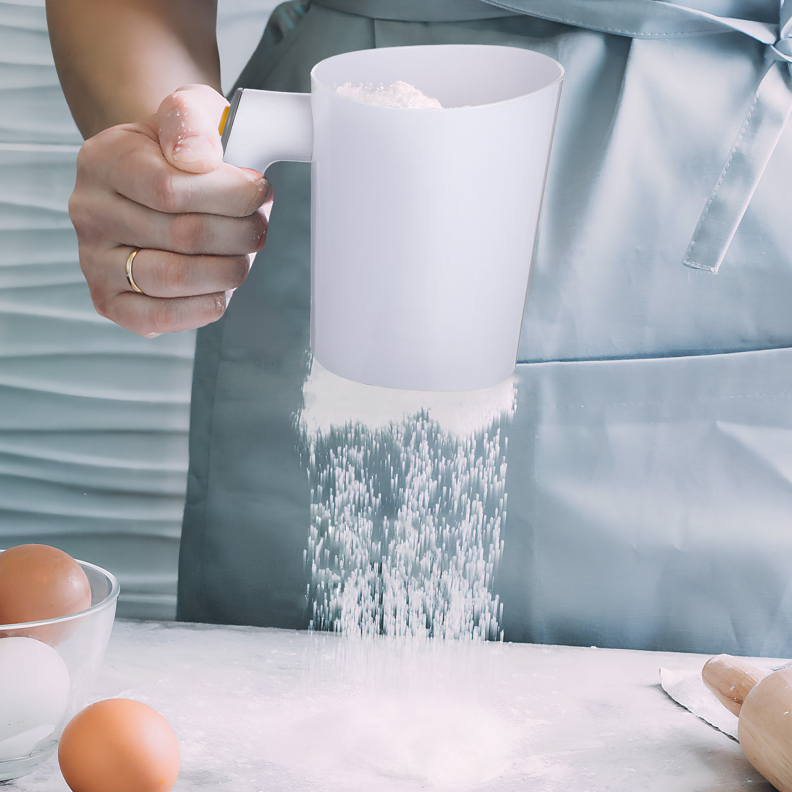 Baking Powder Kitchen - Elektrisches Küchensieb, Handgehaltenes Backmehlsieb, Tragbarer Automatischer