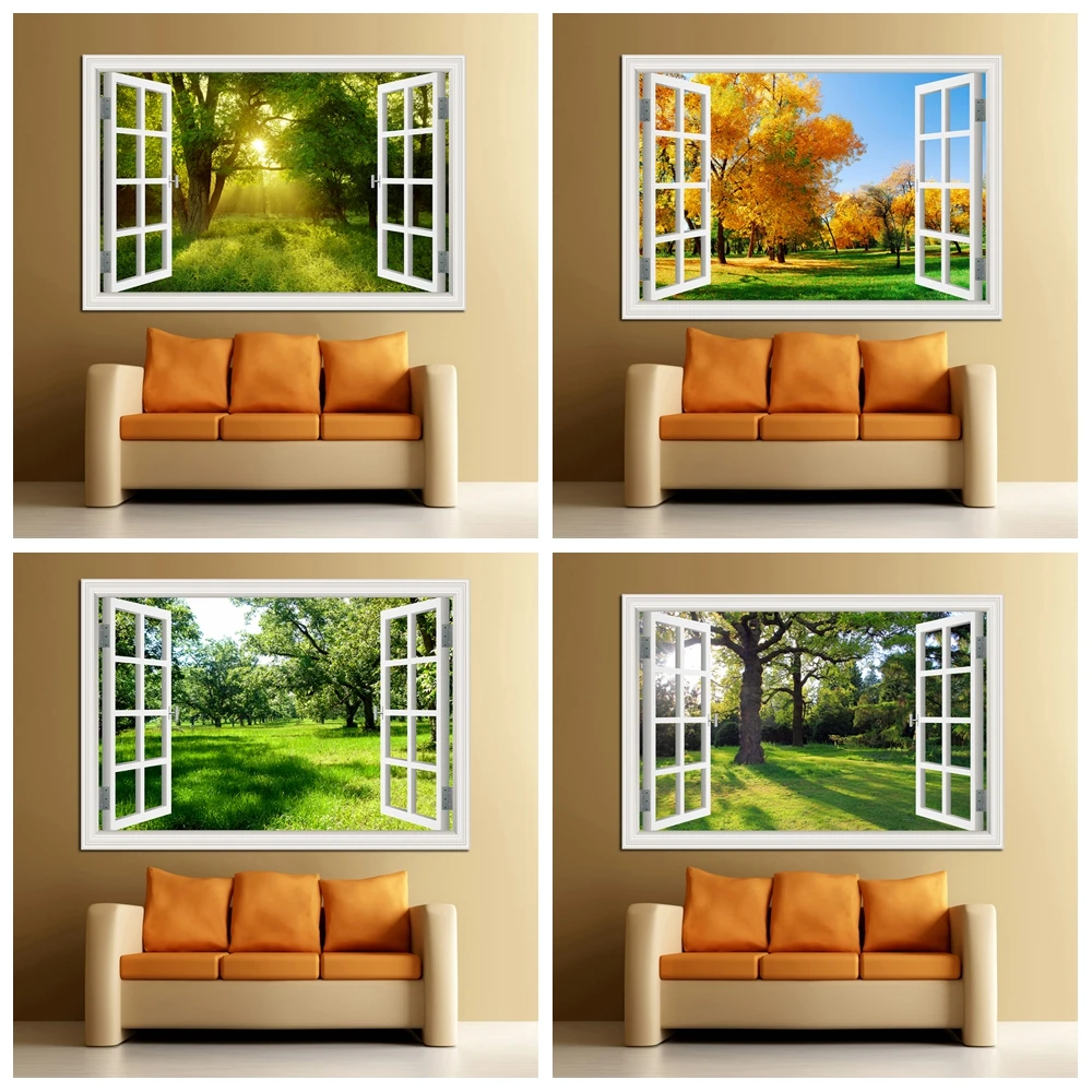 Kitchen Queen - Wald 3D Fenster Landschaft Wandaufkleber Vinyl