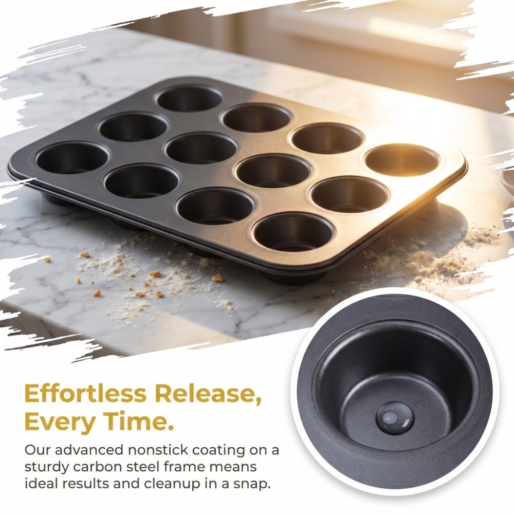 Muffin Tin Nonstick - Mini-Muffinform aus Kohlenstoffstahl mit 12 Vertiefungen,